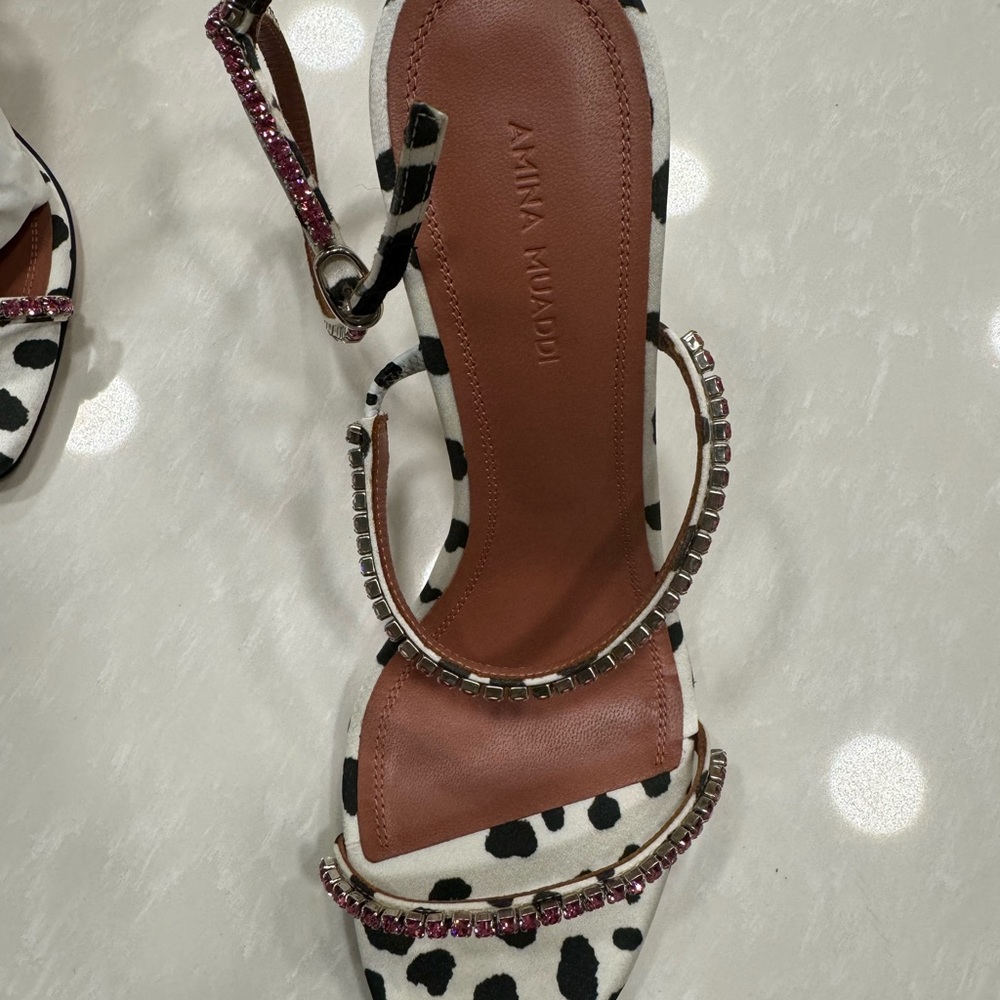 AMINA MUADDI Gilda Crystal-Embellished Satin Sandals - Picture 8 of 13